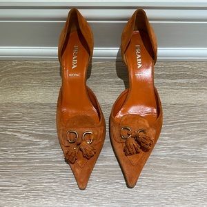 Orange Prada Pumps